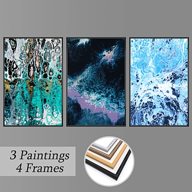 Artistic Trio: Set of 3 Wall Paintings 3D model image 1 