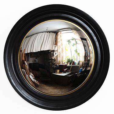 Elegant Black & Gold Convex Mirror 3D model image 1 