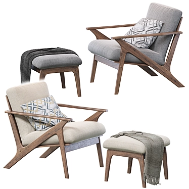 Retro Lounge Chair Set: Walnut Wood & Faux Leather 3D model image 1 