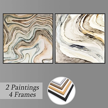 Title: Contemporary Wall Art Set - 2 Paintings, 4 Frame Options 3D model image 1 