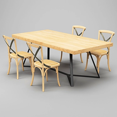 Modern Farmhouse Dining Table Set 3D model image 1 