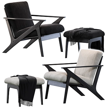 Vintage Retro Lounge Chair & Ottoman 3D model image 1 