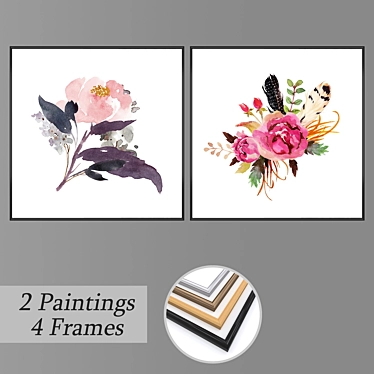 Modern Wall Art Set with Frame Options 3D model image 1 