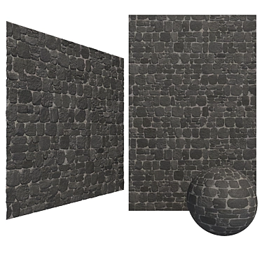 High-Res Black Stone Wall Brick Paving 3D model image 1 