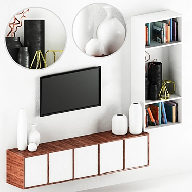 Sleek TV Wall 01 with Versatile Storage 3D model image 1 