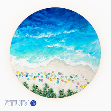 Coastal Bliss: Hand-Painted OM Wall Painting 3D model image 1 