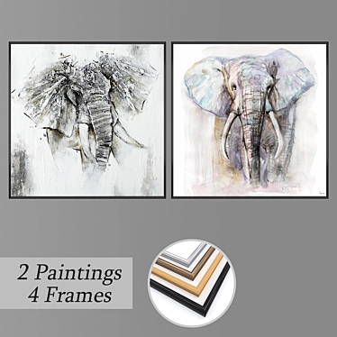 Modern Art Set: 2 Paintings, 4 Frame Options 3D model image 1 