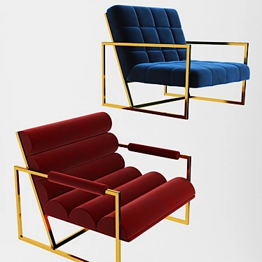 Golden Channeled Lounge Chair 3D model image 1 