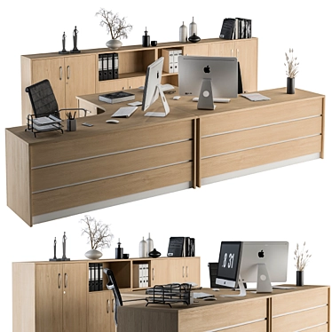 Wooden Office Furniture Set 3D model image 1 