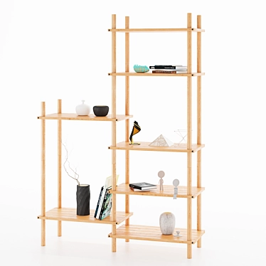 Modular Wood Shelf: Space-saving Storage Solution 3D model image 1 