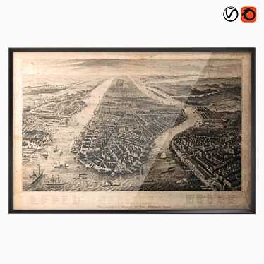 Historic New York Aerial Engraving 3D model image 1 