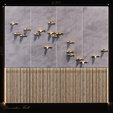 Elegant Birds Gold Panel 3D model image 1 