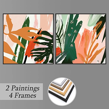 Modern Art Set: 2 Paintings + 4 Frame Options 3D model image 1 