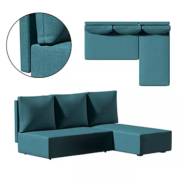 Modern Turquoise Angular Sofa 3D model image 1 