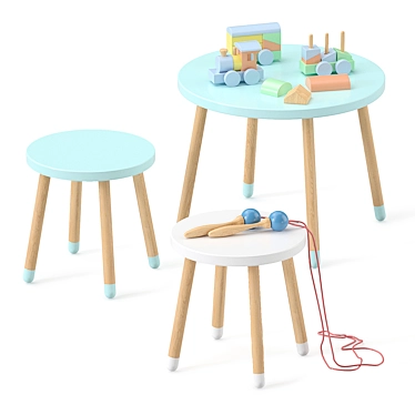 Playtime Pals: Children's Table & Toys 3D model image 1 