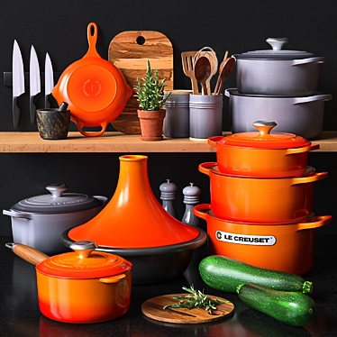 Elevate Your Kitchen: Le Creuset Decorative Set 3D model image 1 