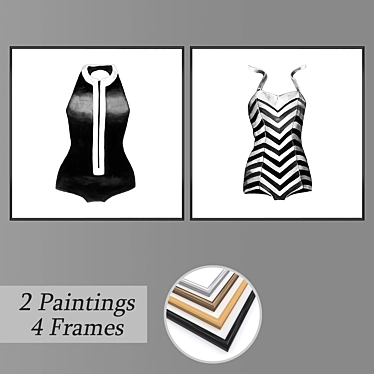 Eclectic Art Set: 2 Paintings & 4 Frame Options 3D model image 1 