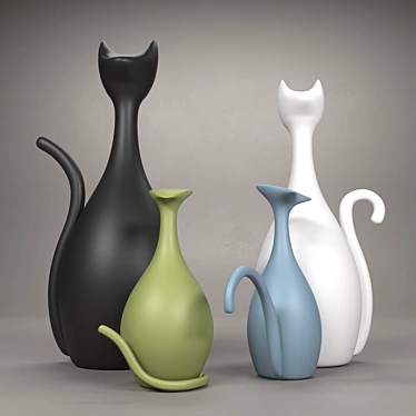 Elegant Ceramic Cat Set 3D model image 1 