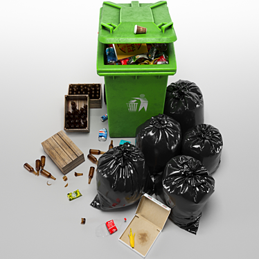 Dual Trash Can Set: Bin, Bags & Trashes 3D model image 1 