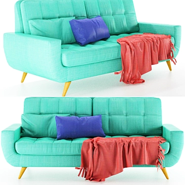 Elegant Teal Fabric Sofa 3D model image 1 