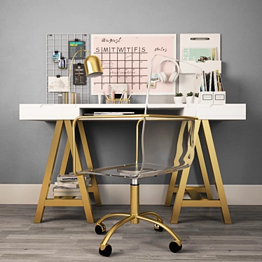 Customizable Desk Set with Swivel Chair 3D model image 1 