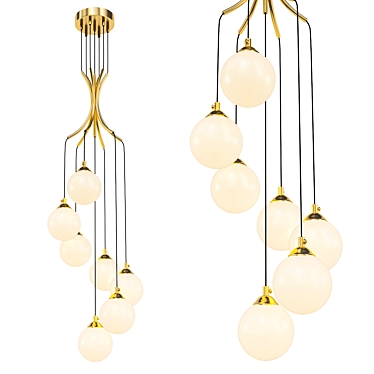 Industrial Loft Brass and Glass Spider Chandelier 3D model image 1 