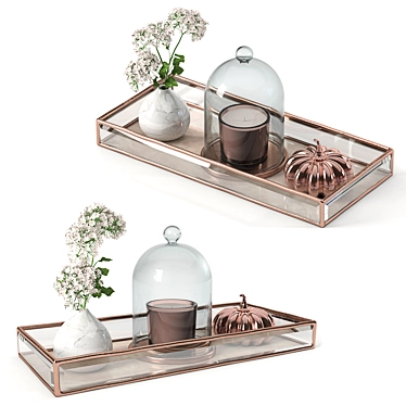 Rose Gold Table Set: Modern Glass Tray + Accessories 3D model image 1 