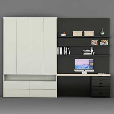 Space-Saving Office Shelf 3D model image 1 