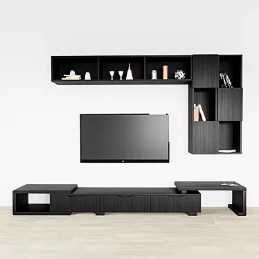 Modern Wooden TV Stand with Showcase 3D model image 1 