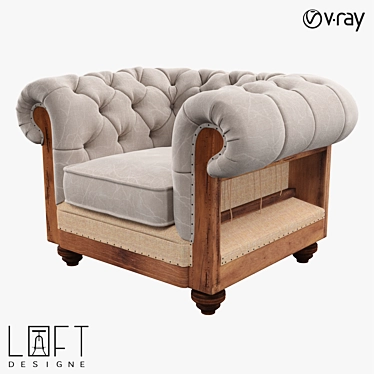 LoftDesigne Armchair 4186: Stylish Wood and Fabric Furniture 3D model image 1 