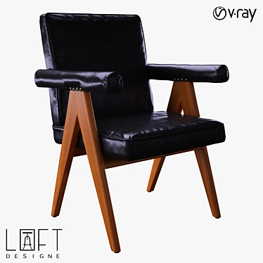 LoftDesigne 32877 Chair: Leather, Wood, Metal 3D model image 1 