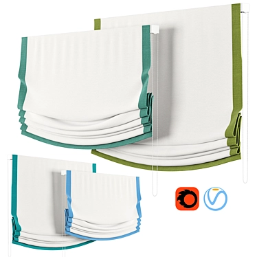 Elegant White Roman Curtains with Dolce Cape Border 3D model image 1 