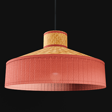 Elegant Linen & Rattan Pendant 3D model image 1 