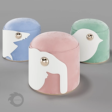 Circu Animal Stools: Adorable Velvet Poufs 3D model image 1 