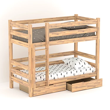 2-Level Wooden Bed for Kids 3D model image 1 