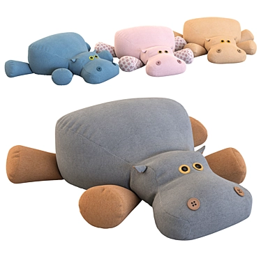 Soft Hippo Toy - Four Color Options 3D model image 1 