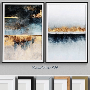 Abstract Black & Gold Framed Print Set 3D model image 1 