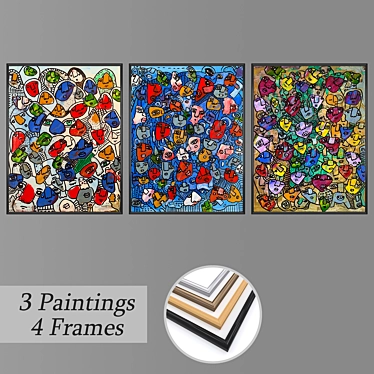 Versatile Wall Art Set | 3 Paintings & 4 Frame Options 3D model image 1 