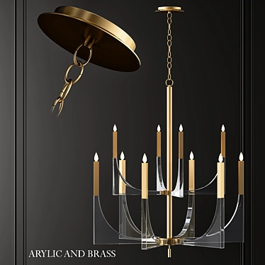 Elegant Acrylic & Brass Chandelier 3D model image 1 