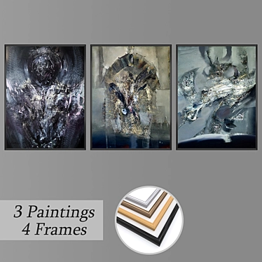 Artistic Set: 3 Paintings & 4 Frame Options 3D model image 1 
