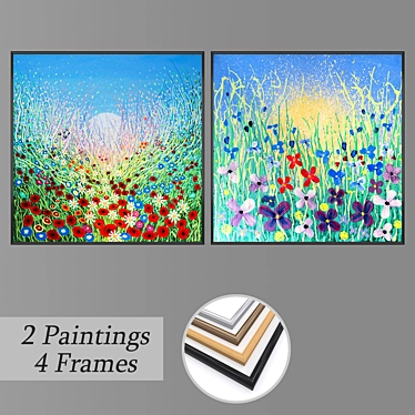 Modern Art Set: 2 Paintings & 4 Frame Options 3D model image 1 