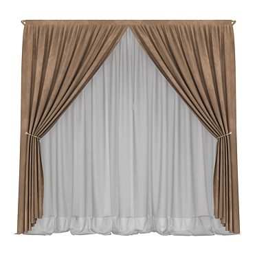 Luxury Velvet Curtain with Gold Rods 3D model image 1 