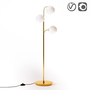 Elegant Brass & Opal Glass Floor Lamp 3D model image 1 