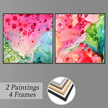 Modern Wall Art Set with 2 Paintings & 4 Frame Options 3D model image 1 