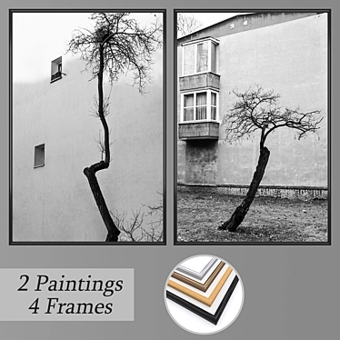 Artistic Wall Painting Set with Frame Options 3D model image 1 