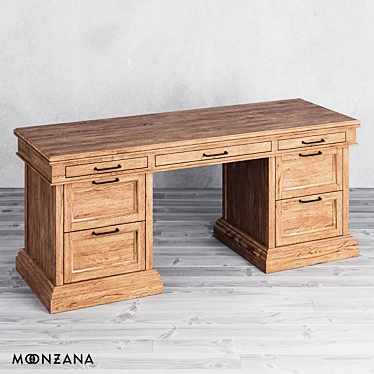 Moonzana OM Desk Replica: Elegant Oak Wood Writing Table 3D model image 1 