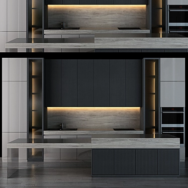 Sleek Stainless Steel Kitchen Set 3D model image 1 