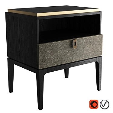 Glamour Bedside Table in Shagreen Leather & Brass 3D model image 1 