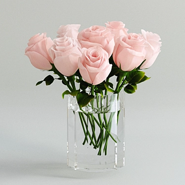 Pink Rose Bouquet in Cut Glass Vase 3D model image 1 