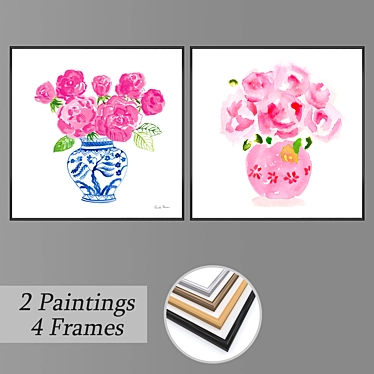 Artistic Impressions: Set of 2 Wall Paintings 3D model image 1 
